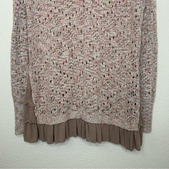 Knox Rose Boho Open Knit Ruffle Hem Long Sleeves Pullover Sweater - Picture 5 of 10